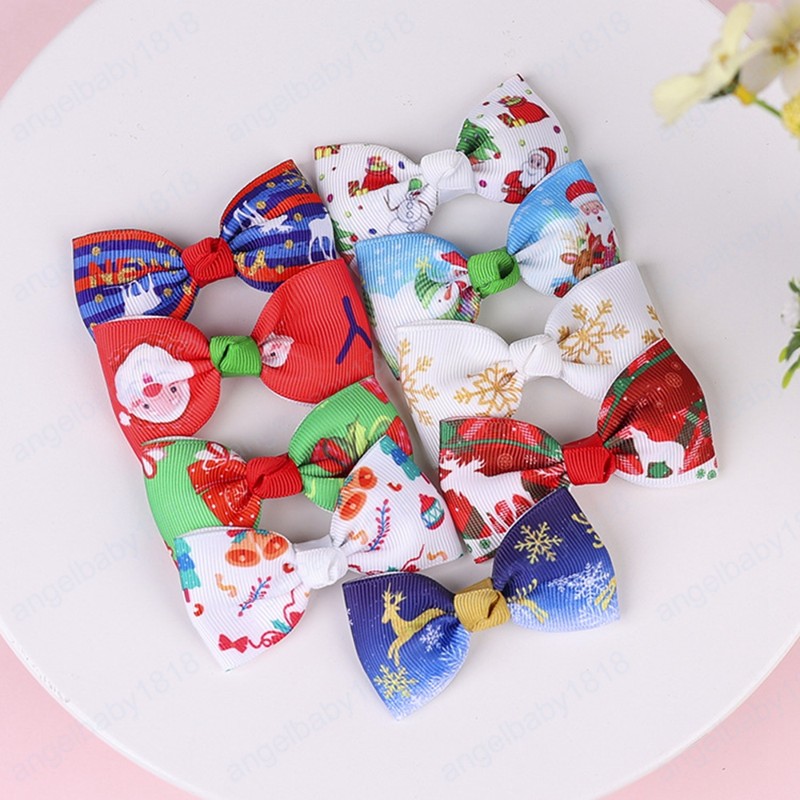 

3pcs/lot Christmas Children's Print Bowknot Bangs Hairpins Cute Cartoon Pattern Bows Baby Hair Clips Kids Photography Props, Mixed color