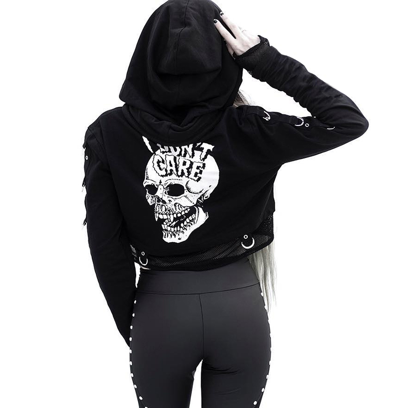 

Black Skull Printed Back Hoodies Long Sleeve Gothic Punk Halloween Fastival Clothes Autumn Streetwear Harajuku Hoodie, White