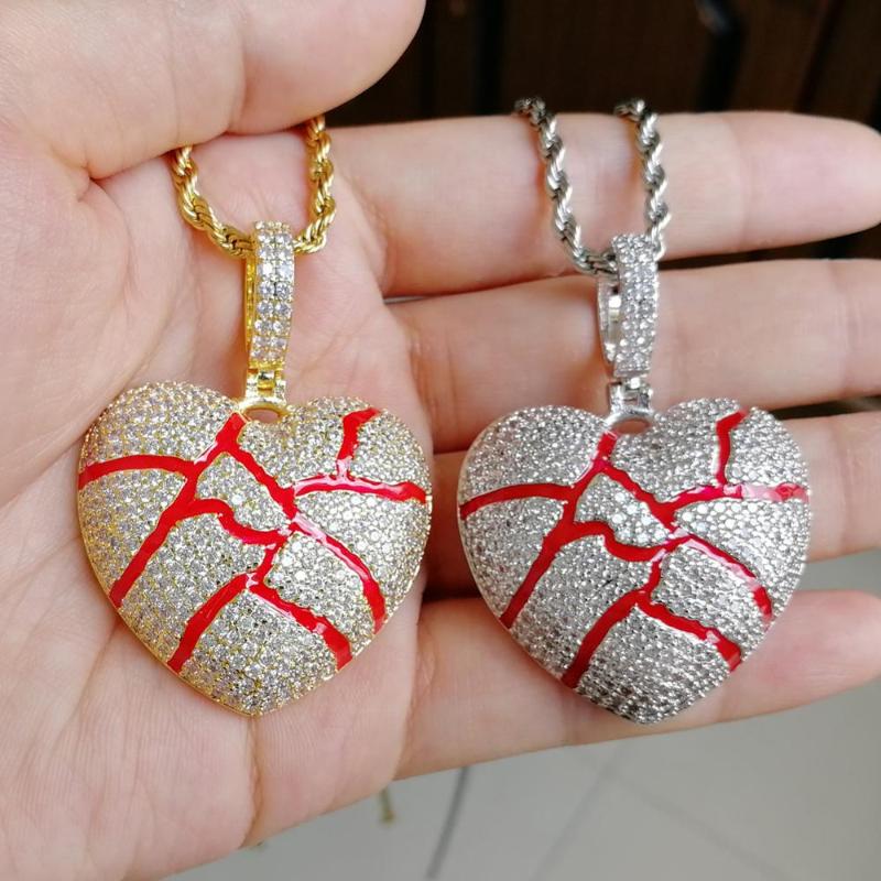 

Pendant Necklaces Hip Hop Cubic Zirconia Paved Bling Iced Out Bleeding Heart Pendants Necklace For Men Rapper Jewelry Gold Silver Color