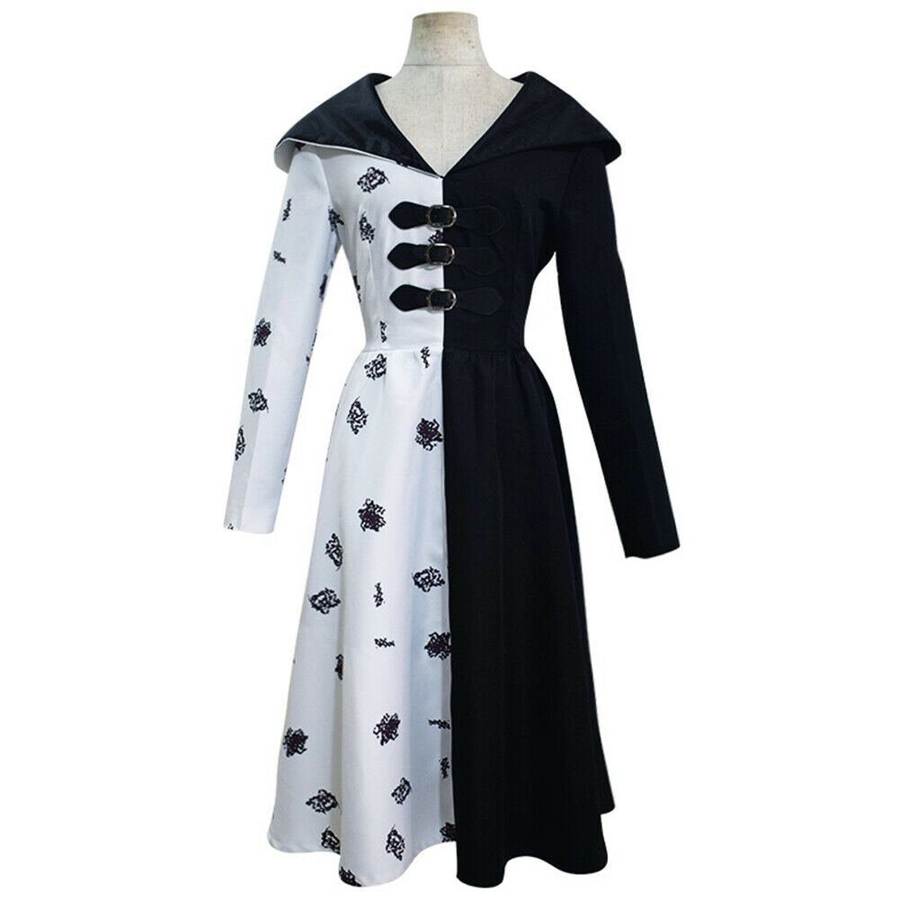 

Cruella Cosplay Costume Black White Dress Outfits Halloween Carnival Suit