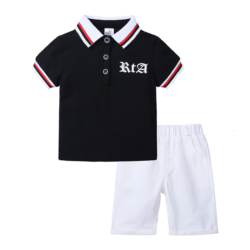 

2021 New Summer Sets Casual Kids Boys Sports Outfits Cotton Short Sleeve Tops+shorts 2 Pcs Children Clothes 2-6years C69q, Black