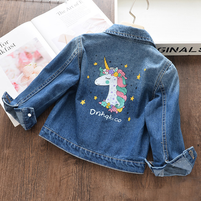 

Girls Denim Coat Baby Boys Clothes Spring Winter Children Jeans Jacket unicorn 3-8Y Beauty Design Kids Outerwear, As show