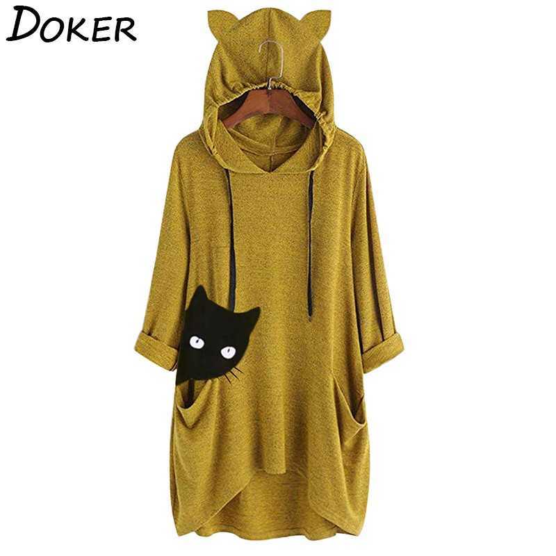 

Oversized Hoodie Women Autumn Winter Clothes Cat Print 3/4 Sleeve Fashion Harajuku Pullovers Tops Female Casual Sweatshirts 210603, Pink