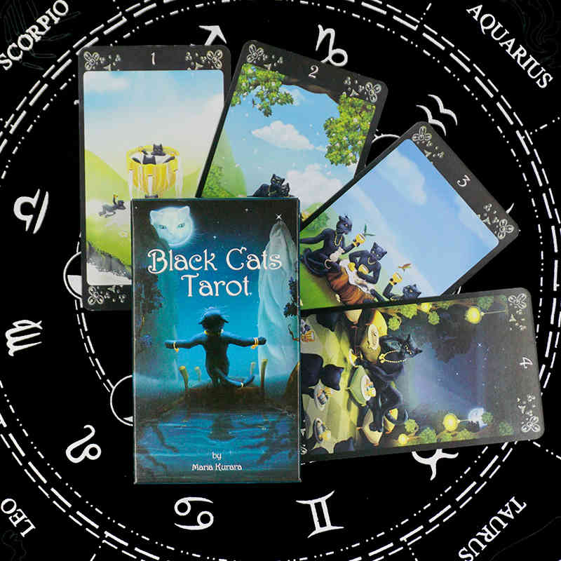 Black Cats Tarots Cards Prophecy Divination Decks English Version Entertainment Board Game 78 sheets/boxes-image-735790238