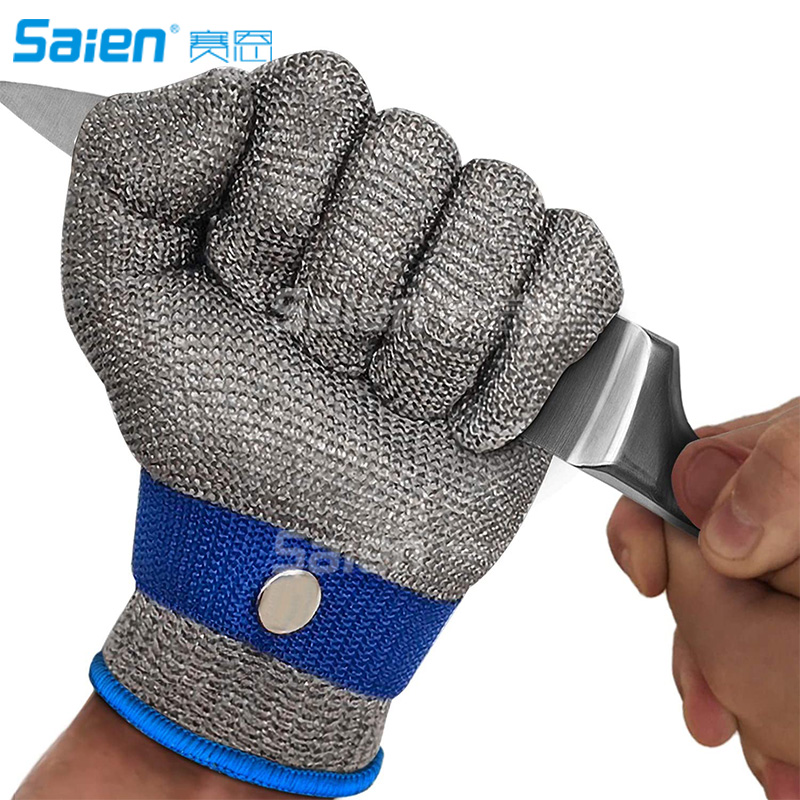 

Cut Resistant Glove Level 9 Stainless Steel Wire Metal Mesh Butcher Safety Work for Meat Cutting, Fishing, Latest Material (Large), Silver