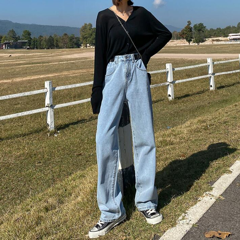 

2021 New Woman Jeans Clothes High Waisted Summer Streetwear Baggy Wide Leg Vintage Fashion Stretch Blue Harajuku Straight Pants Zr1z