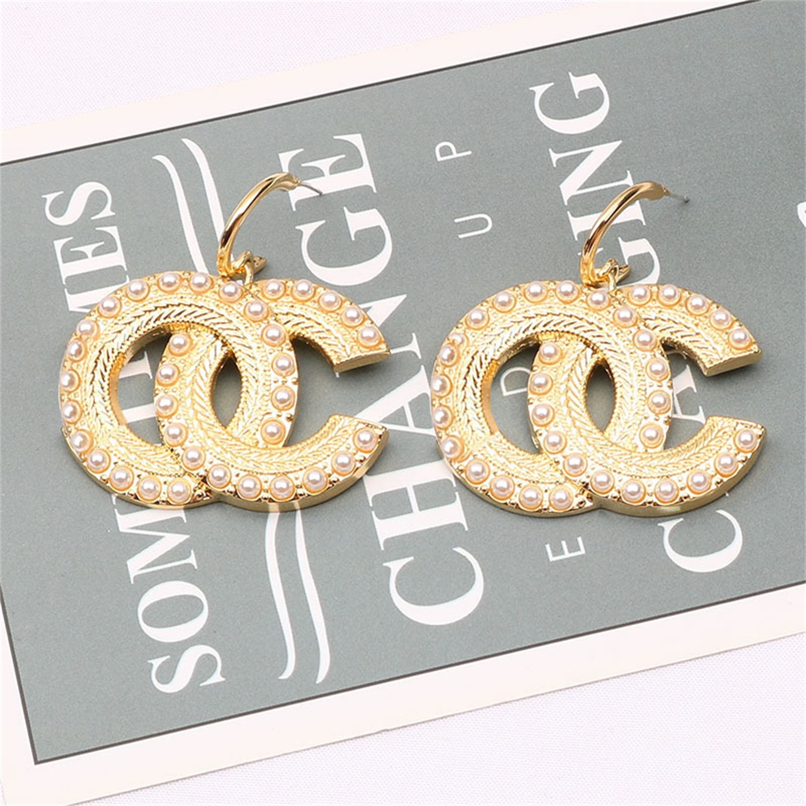 

Small fragrance double-C pearl earrings, luxurious earrings, simple and versatile Earrings3, Silver
