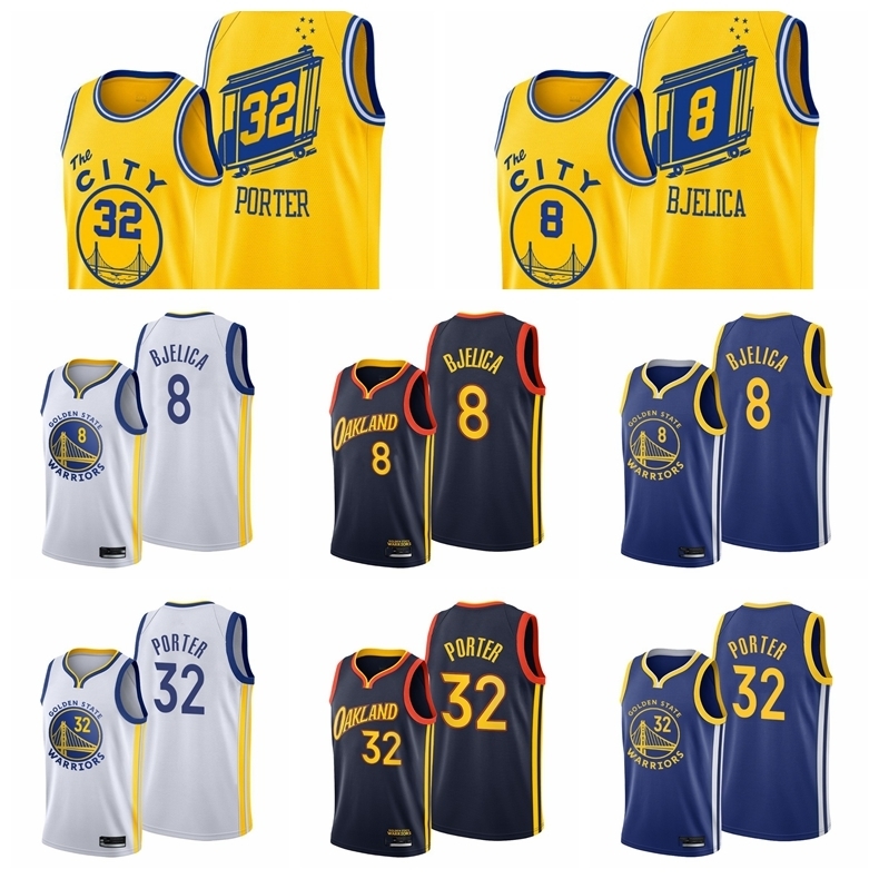 

s Golden's State's Warriors's Men NBA's Basketball Otto Porter 32 Nemanja Bjelica 8 2021 Trade Navy Edition City Jersey, Black;red