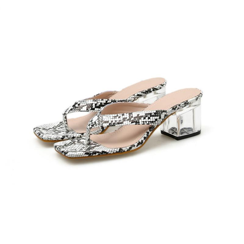 

Slippers 2021 PVC Black Snake Platform Cross Woman Sandals Sexy Summer Clear Transparent Middle Heel Block Heels 41