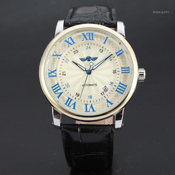 

Brand Water Proof Watches Men Luminous Auto CalendarStainless Steel Case Clock Classic Casual Leather Strap Wristwatch Wristwatches, Silver shell black