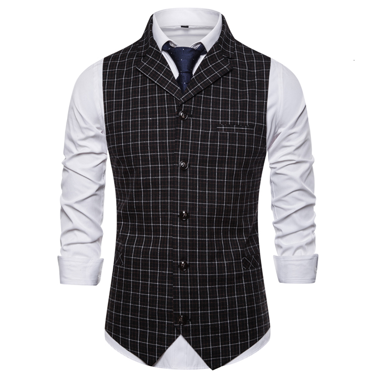 

2021 New Business Smart Casual Suit Men Waistcoat for Wedding Groomsmen Single Breasted Plaidmen Vest J44q, White
