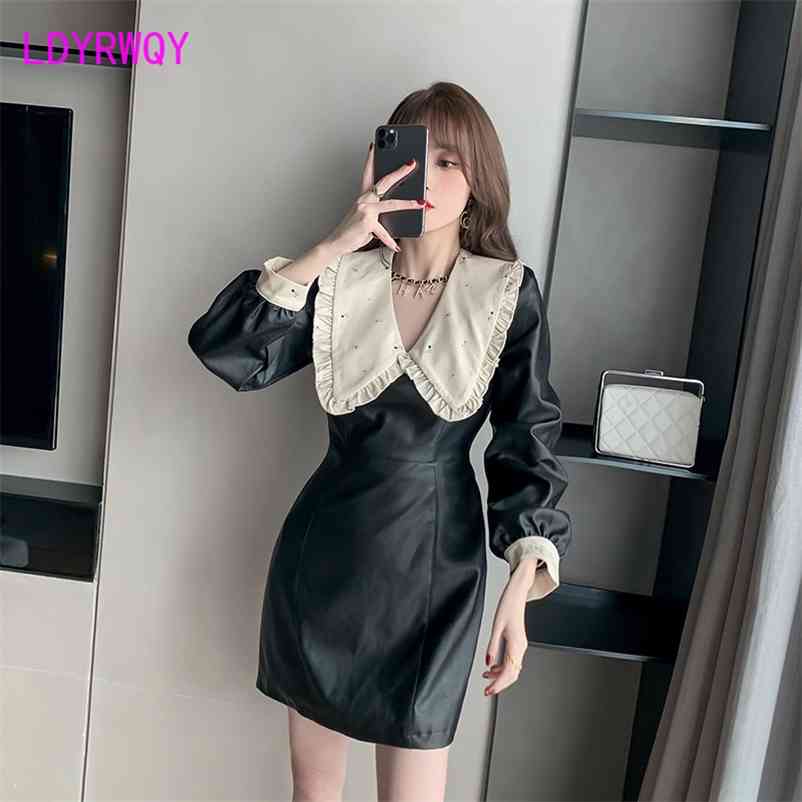 

autumn and winter bubble sleeve doll collar dress is slim Office Lady Sheath Zippers 210603, Black