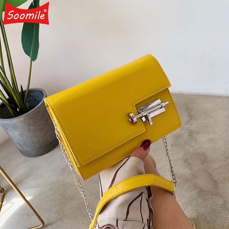 

Women's Handbag Simple Chain Crossbody Bags For Women 2021 New Pu Leather Yellow Green Fashion Young Woman Evening Shoulder Bag, Brown