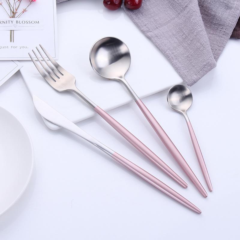

Dinnerware Sets Stainless Steel Cutlery Set 24 Pieces Gold Knife Fork Tableware Luxury Pink Cutleries Western