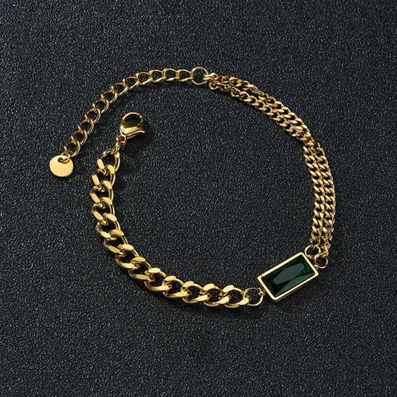 

Simple Design INS Style Gold Stainless Steel Chain Bracelet Emerald Zircon Gemstone Charm Bracelets Jewelry for Women
