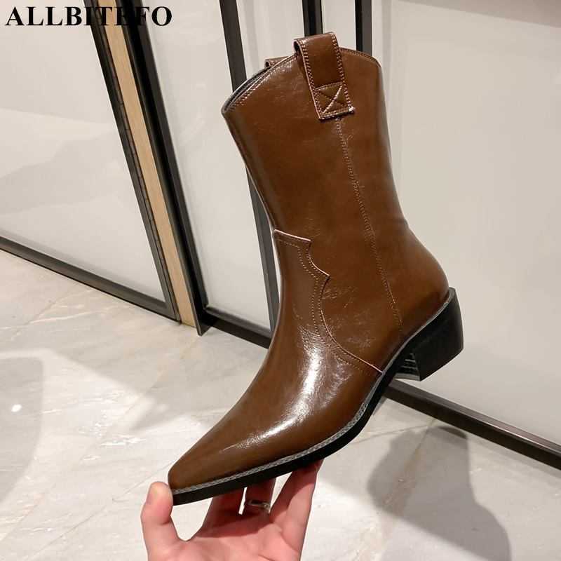 

ALLBITEFO fashion brand genuine leather plush thick heels winter snow women boots high heels ankle boots for women size:34-40 210611, As picture