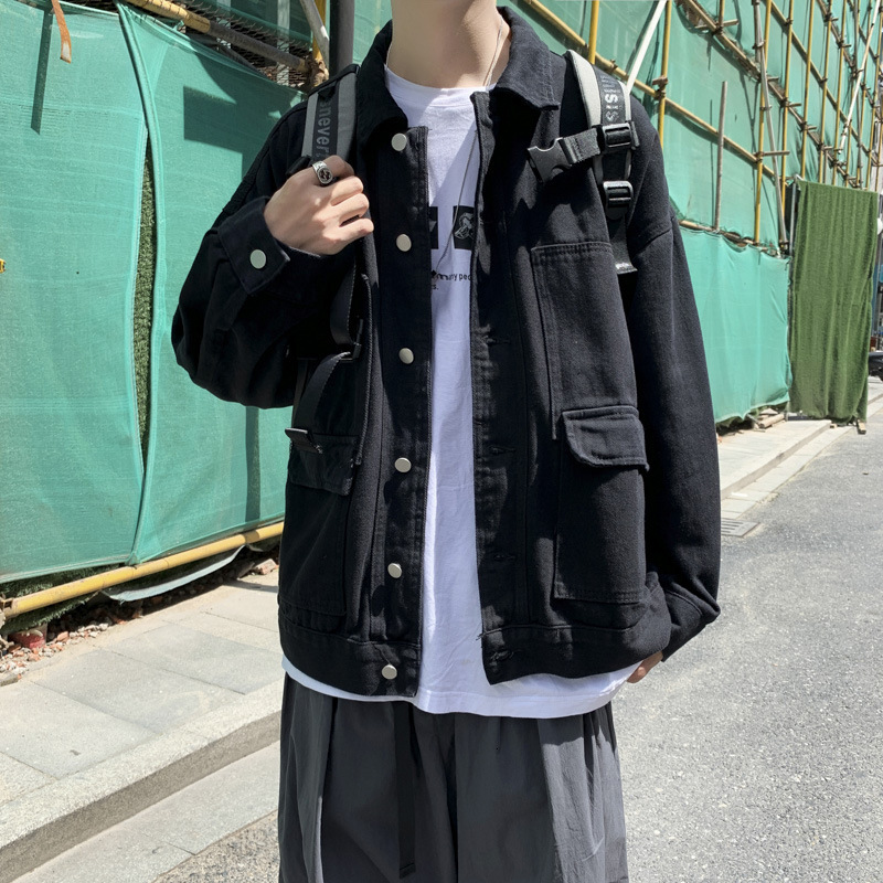 

men's jackets jaqueta masculina estilo coreano, jaqueta solta harajuku, de personalida, elegante, preta, jeans para homens, cejp, Black;brown