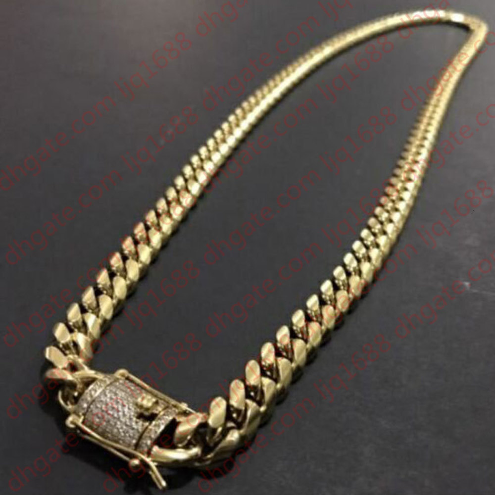 

Mens 18K Gold Tone 316L Stainless Steel Cuban Link Chain Necklace Curb Cuban Link Chain with Diamonds Clasp Lock 8mm/10mm/12mm/14mm/16mm/18m