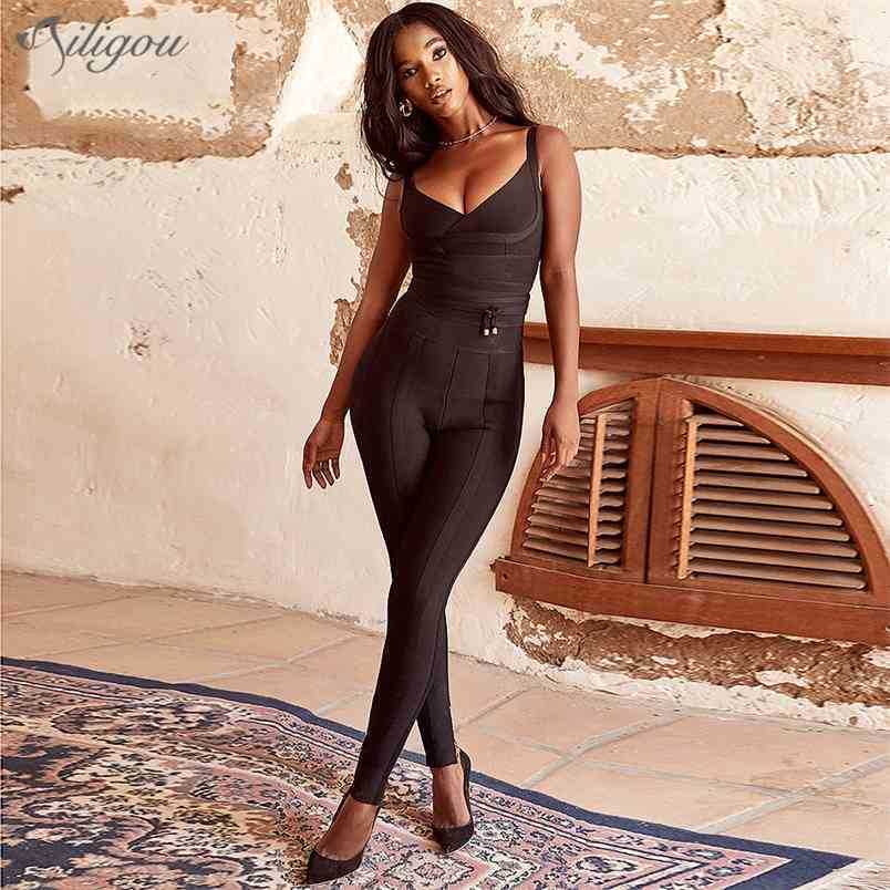 

Summer Ladies Jumpsuit Waistband V-Neck Bandage Sexy Bodycon Evening Black Red 210525, Turmeric