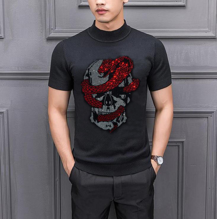 

2021 Neck of the Men Pull Homme Strass Marks Autumn New Fashion Streetwear Soft Sweaters 6ds2, Black
