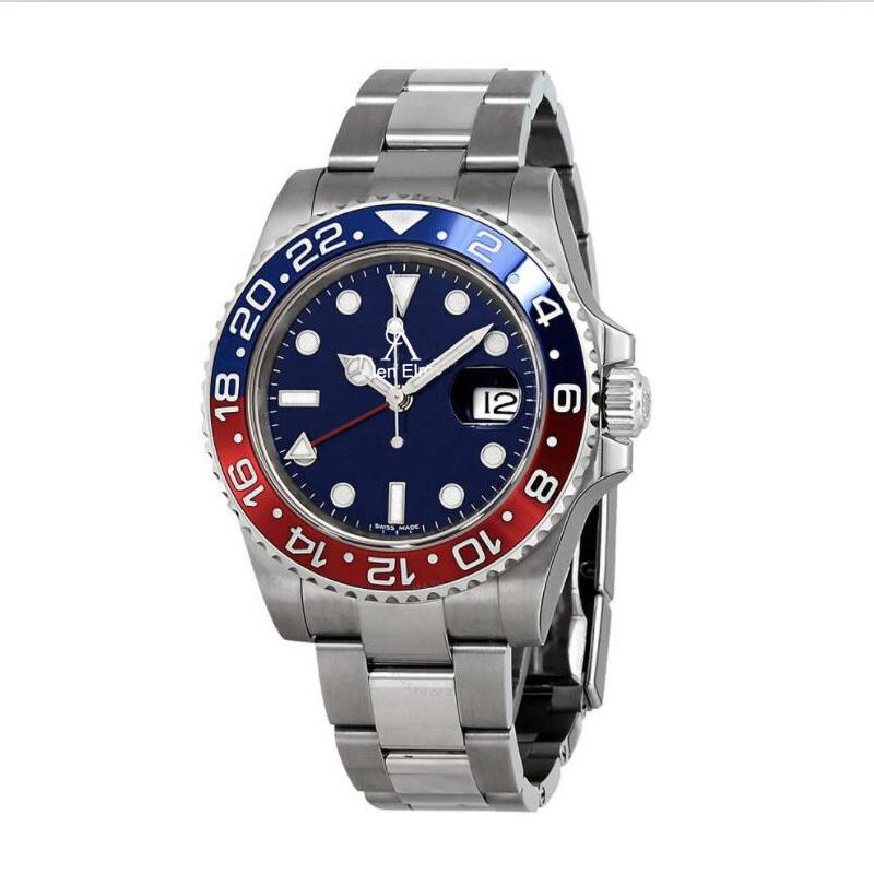 

U1 factory 9 colours luxury men watches Blue dial Red&Blue Ceramic bezel Sapphire Glass Automatic sweeping Mechanical Movement GMT II, Slivery;brown