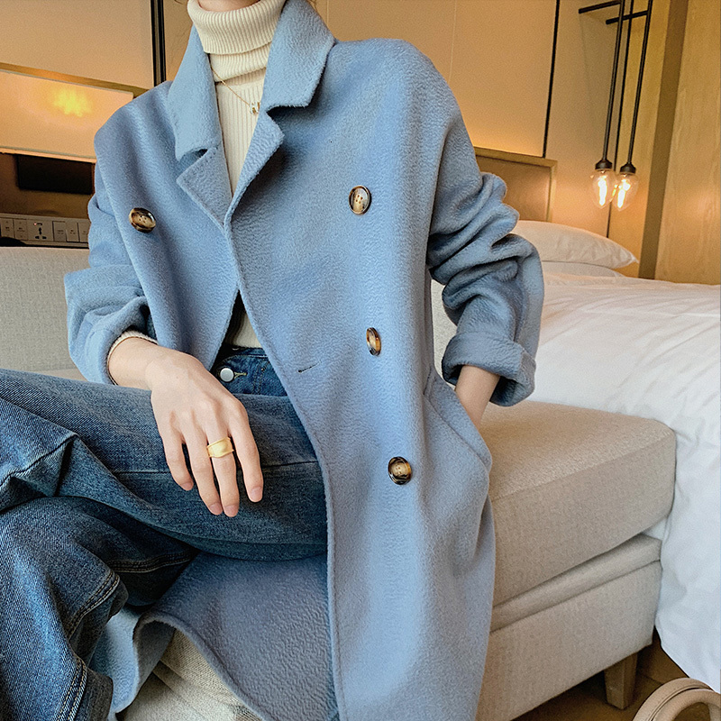 

2021 100% Merino Wool Thick Women the New Fashion Autumn Winter Overcoat Ladies Warm Jacket Coats Cardigan Long Sleeve 5e0d, Black