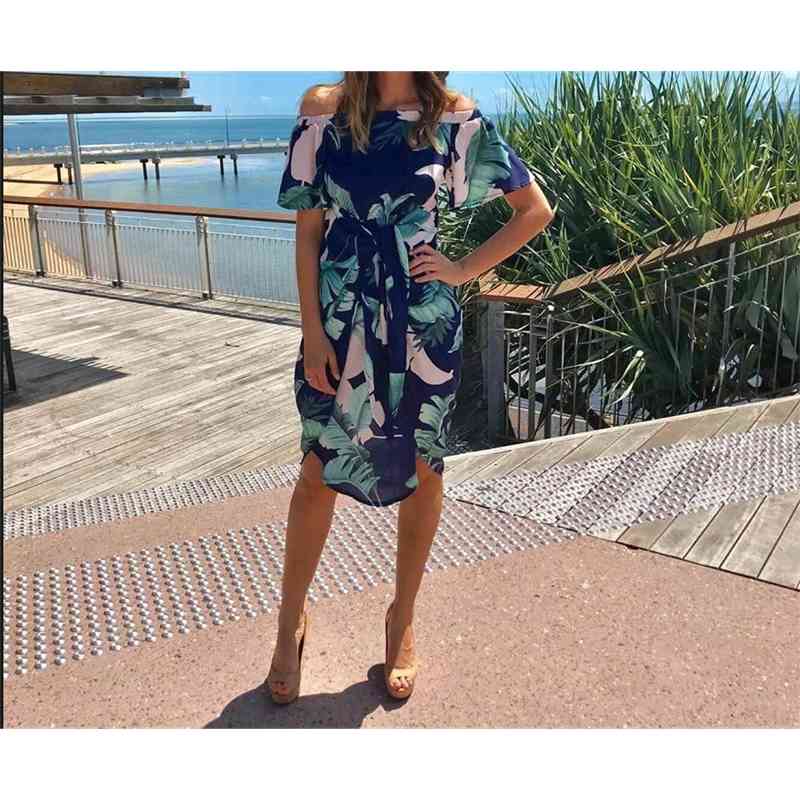 

Women' Beach skirt one shoulder tree leaf print split dress, Green