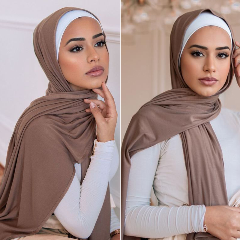 

180x80cm Modal Cotton Jersey Hijab Scarf Muslim Shawl Plain Stretchy Soft Turban Head Wraps For Women Islamic Headscarf Scarves