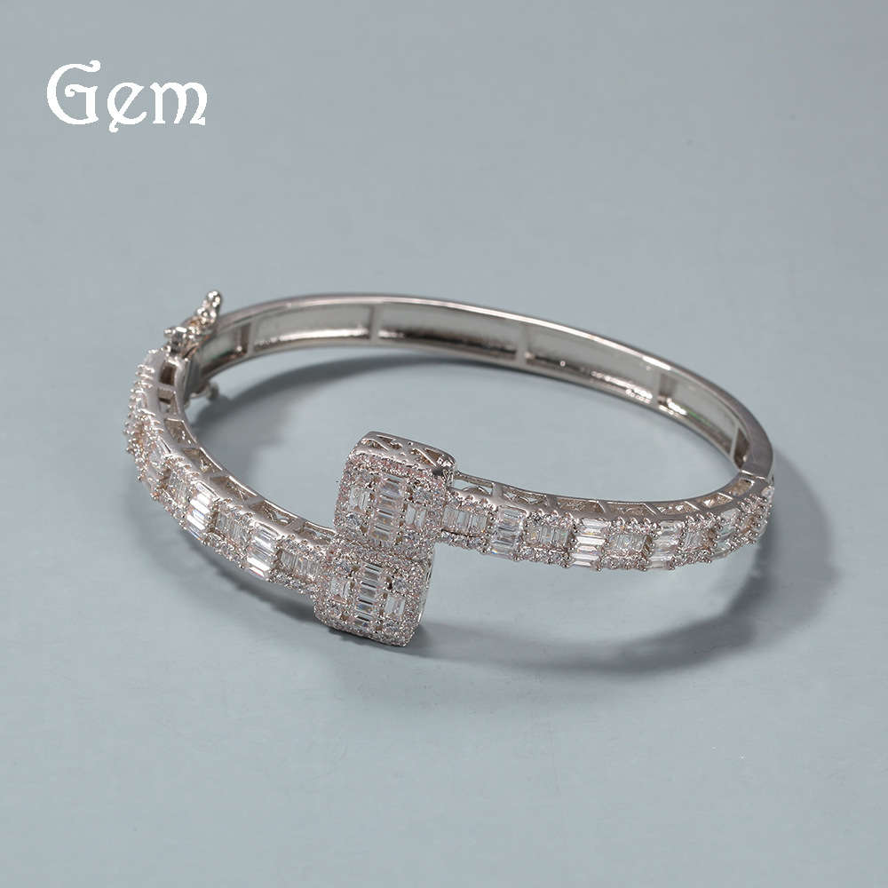 

Hiphop T square zirconium men's bracelet gold plated in fashion personality hip hop Bracelet