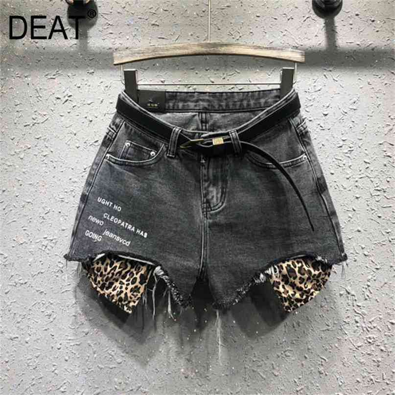 

DEAT] Print Wide Leg  Hole Loose Versatile Fashion Leopard Jeans Trend Shorts For Women Ladies Summer GX475 210722, Grey bullet free