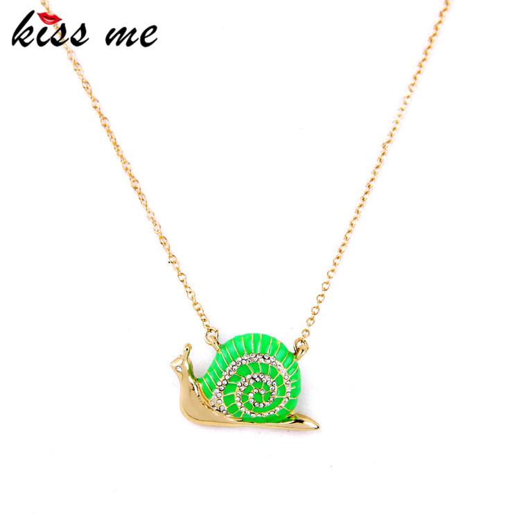 

Pendant Necklaces Korean Cute Sweet Neon Green Snail Enamel Necklace Long Sweater Chain Factory Wholesale