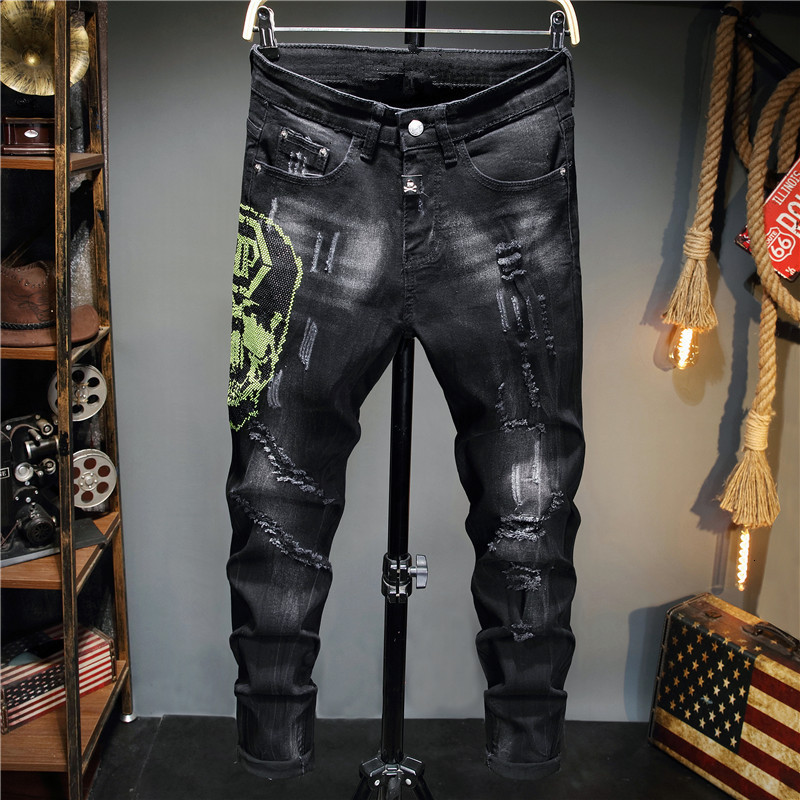 

2021 New Style Herfst Ripped Jeans Men Slim Pp Washing Black Street Broek Fashion Trend Clothing, Blue