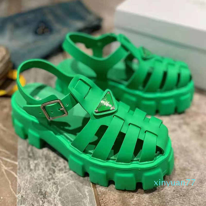 

designer Women's sandals slippers high heels leather flat bottomed hollowed out Roman beach summer shoes