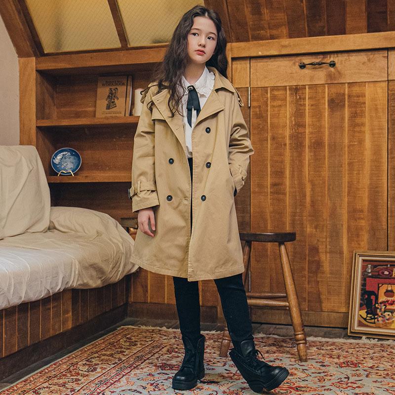

Coat Baby Girl Casual Trench Teenagers Long Coats Spring Autumn Children Khaki Solid Color Windbreaker Kids Fall Outerwears, Blue;gray