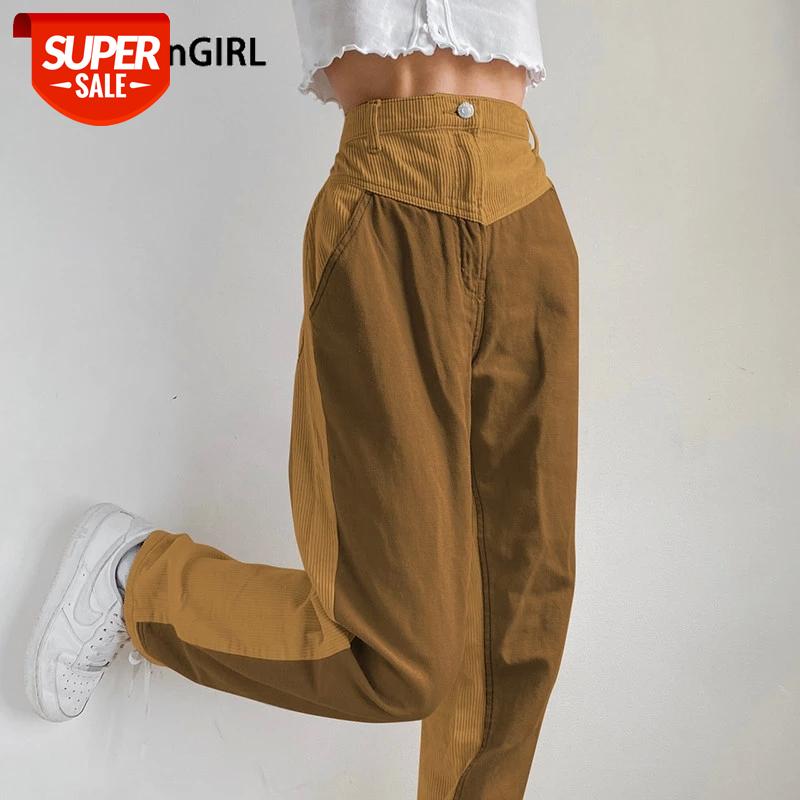 

HEYounGIRL Patchwork Corduroy Vintage Pants Women Casual Loose Skinny Elastic High Waist Trousers Ladies Autumn Fashion Joggers #2b0c, Black;white