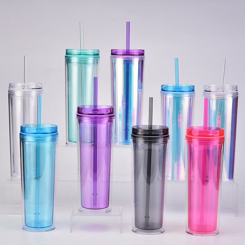 

18oz Personalized DIY Acrylic Tumblers With Lids and Straws BPA Free Plastic Skinny Tumbler Double Wall Cups ECO Friendly, Purple