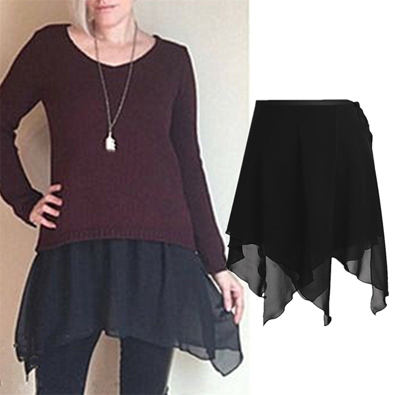 

Women Irregular Chiffon Skirt Extender A-Line Half Extended Shirt 210708, Black