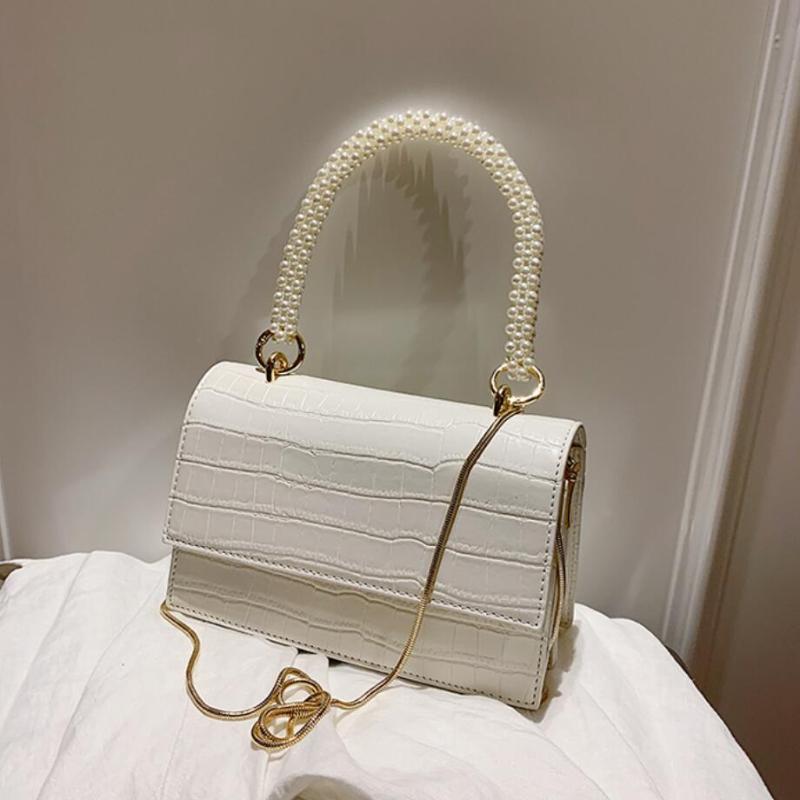 

Crocodile pattern Square Pearl Tote bag 2021 New High-quality PU Leather Women's Designer Handbag Chain Shoulder Messenger Bag, Black