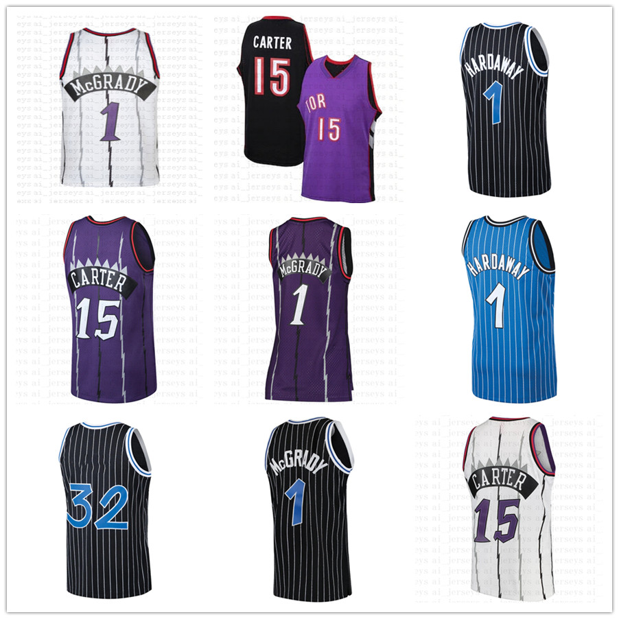 

Mens Basketball Mitchell and Ness Carter 15 McGrady 1 Hardaway 1 Embroidery Logo Stitched Retro Throwback 1993 1994 Jerseys, Purple