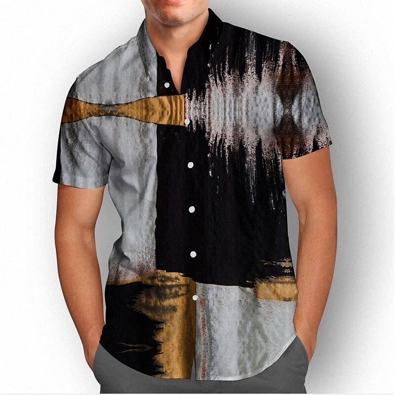 Chemise Hommes Couleur Bloc de couleur Casual Bouton Daily Down-Down manches courtes Tops Tops Casual Fashion Respirant Vert Confortable Jaune J2