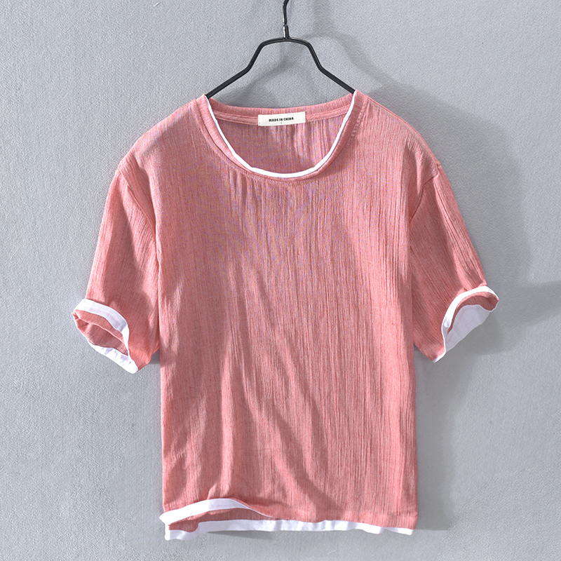 

2021 New Summer Cotton and Linen Short-sleeved T-shirt Brand Fashion t Shirt for Men Casual Solid Tshirt Mens Chemise Overhemd Bppt, Dark khaki