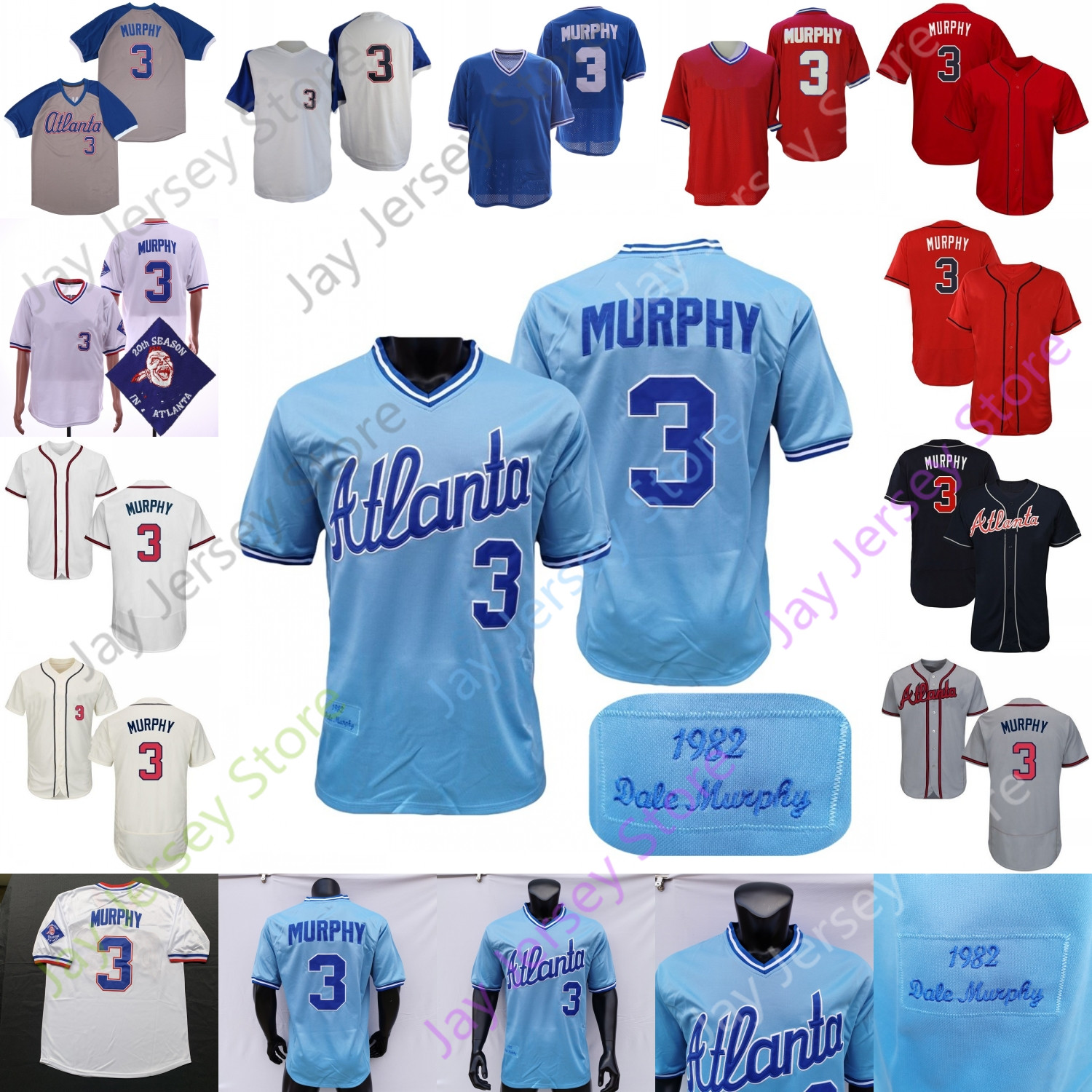 

Dale Murphy Jersey 1980 Red Mesh BP 1982 Grey Pullover 20th Navy White Cream Player Fans Version Size S-3XL