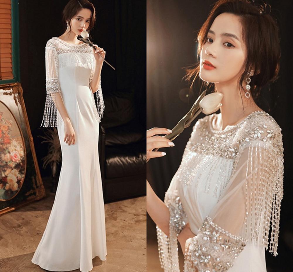 

2021 New Luxury Crystal Evening Long Beads Mermaid Plus Size Vestidos Fiesta Noche Prom Formal Es Robe De Soiree Tla4, Red