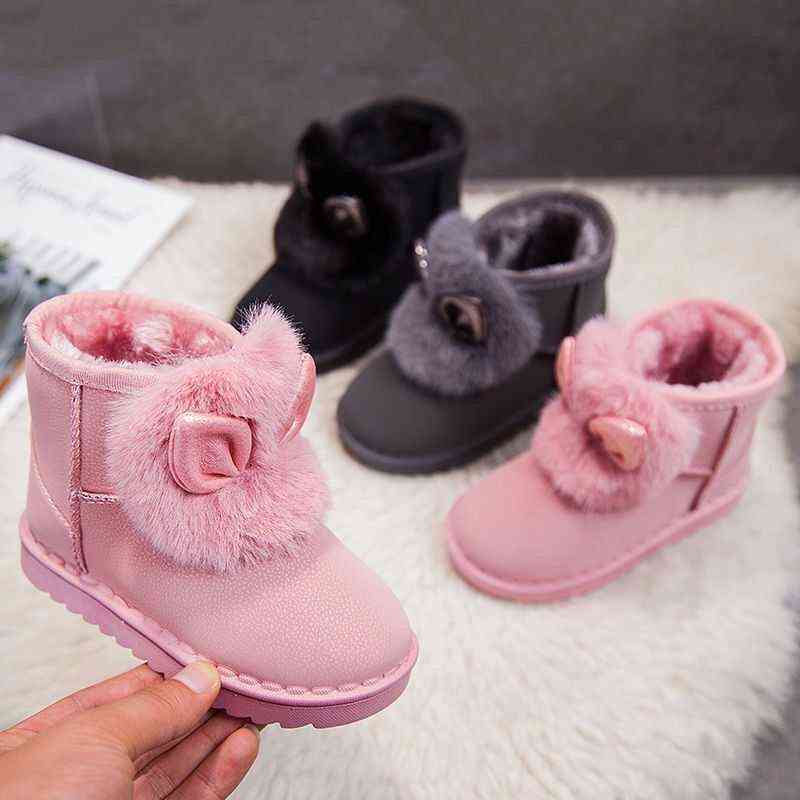

Winter Girls Snow Boots Wild Flowers Cotton Shoes Plus Velvet Warm Short Kid Fashion Baby 211108, 812 powder