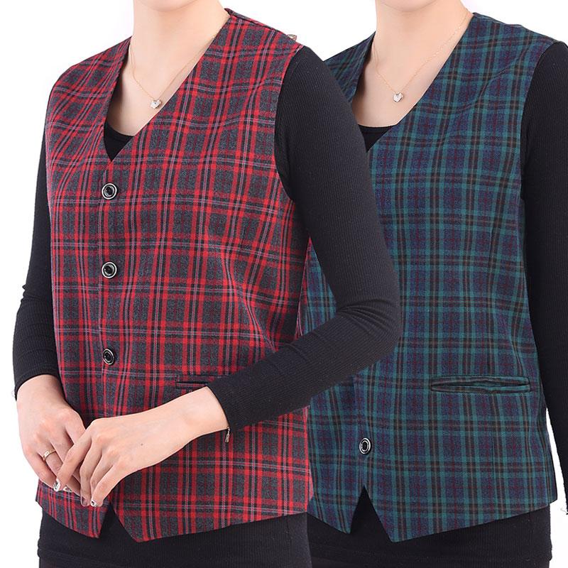 

Women's Vests Middle Age Clothing Spring Autumn Short Vest Coat Large Size Women Lattice Tops Single-breasted Vintage 1429, Purple