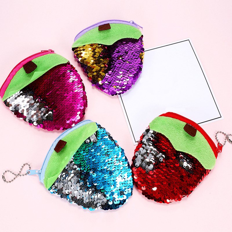 

Beauty Girls Zipper Mini Zero Wallet Purse Cute Creative Mermaid Sequin Fruit Strawberry Coin Purse, Random color