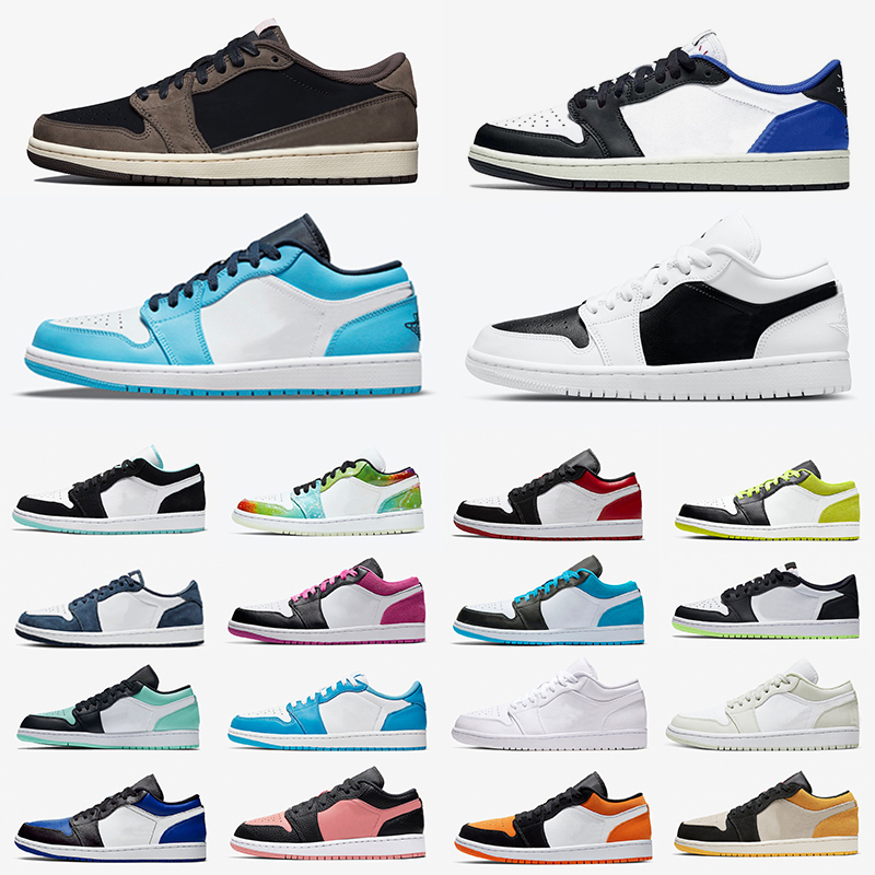 

Jumpman 1 low Panda 1s mens basketball shoes travis scotts x fragment University Blue unc Chicago Silver Bred Toe Spruce Aura Laser men women trainers sports sneakers, Box