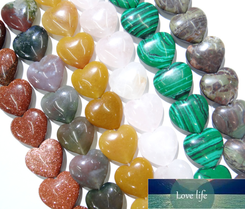 

20x20mm Natural stone Quartz crystal Agates Opalite turquoises heart Beads for DIY Jewelry Making necklace pendant 10pcs strand