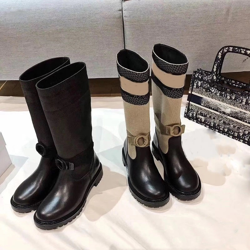 

2021 The latest autumn Winter Boots electronic embroidery matching color letters logo round head middle boot for women, Black