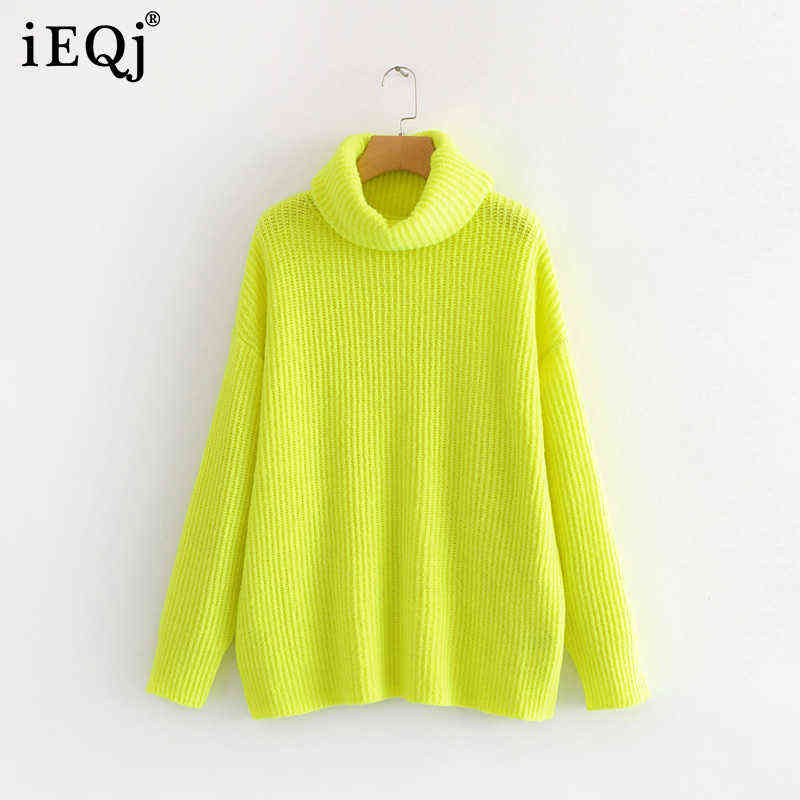 

[IEQJ] 2021 Autumn And Winter New Pattern Turtleneck Collar Long Sleeve Solid Knitting Pulloveres Casual Sweater Women 19C-a117 Y1110, Creamy white